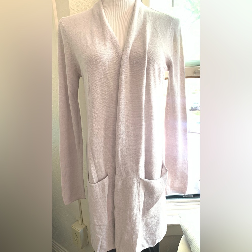 LOFT Linen Open-Front oatmeal Cardigan S